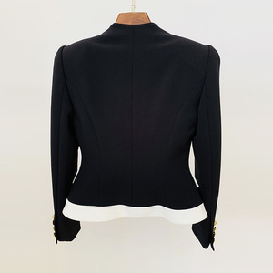 Blazer Ocstrade de haute qualité pour femmes, noir et blanc, veste blazer court à coupe ajustée pour femmes avec bouton en métal - Product Image 2