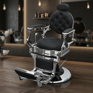 Silla de Barbero Hidráulica Negra con Tapizado, Estructura Metálica, Reposapiés Ajustable, Silla de Peluquería para Salón de Belleza - Product Image 2