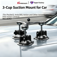 Support de fixation à ventouse triple pour caméra d'action 360 Pocket, base de montage sous vide pour voiture en alliage d'aluminium + ABS, angle 360°, forte capacité de charge