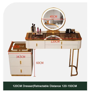 Coiffeuse en bois massif pour maquillage, éco-responsable, convertible, avec miroir éclairé et chargement sans fil, mobilier de chambre
