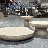 Ensemble de table basse de luxe pour la décoration de la maison, design moderne, table basse en marbre travertin de couleur nordique, en fibre de verre pour le salon