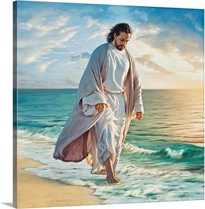 Dipinti cristiani gesù cammina sull'acqua con cristo accanto a Me la preghiera del signore su tela Wall Art - Product Image 1
