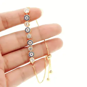 Colorful Cz Paved Eye Link Chain Silver Gold Plated Bezel 5A Cz Diamond Girl Women Fashion Turkish Evil Eye <strong>Adjust</strong> <strong>Bracelet</strong> - Product Image 3