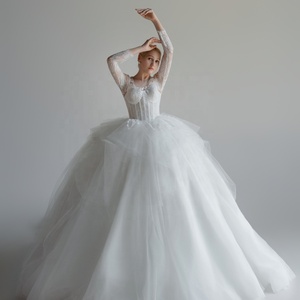 Vestido de Novia Moderno Estilo Francés para Bodas Reales, Antiestático, de Encaje, Largo hasta el Suelo, Corte en A, con Mangas Largas y Cola <span class=keywords><strong>Catedral</strong></span> - Product Image 3