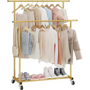 Perchero Metálico Móvil de Gran Capacidad con Doble Barra y Ruedas para Almacenamiento de Abrigos y Zapatos - Diseño Moderno para Dormitorio, Sala de Estar, Balcón - Product Image 1