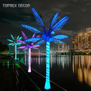 Topex Personalizado Grande Parque Ornamental Metal Frame Coconut Tree Impermeável Led Outdoor Artificial Tree Palm