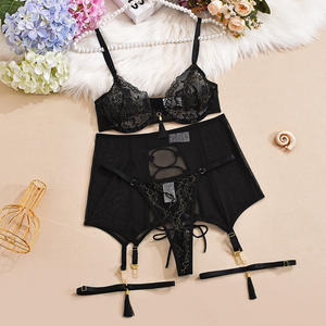 Nuevo Diseño de Lencería Transparente con Bordado de Encaje, Conjunto Sexy con Decoración de Borlas de Hilo Dorado, Falda, Sujetador y Braguita - Product Image 5