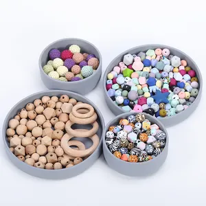 BPA Free Silicone 9mm 10mm 12mm 15mm 19mm Round Letter Teething Chew Wood Beads Jewelry Loose Silicone Beads