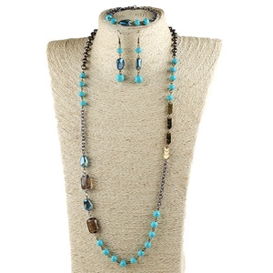 Set di gioielli di moda Set di orecchini con bracciale in pietra e cristallo con catena a <span class=keywords><strong>rosario</strong></span> con perline - Product Image 1