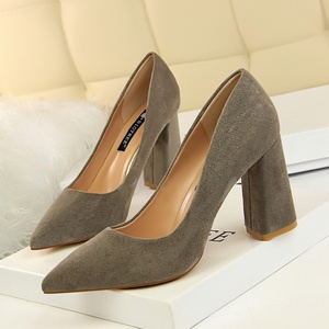 2024 Spring New Luxury Prom Wedding Wholesale Shoes Women 8.5cm <b>Block</b> <b>Heel</b> <b>Suede</b> Pumps Designer Lady Nude High <b>Heels</b> - Product Image 6