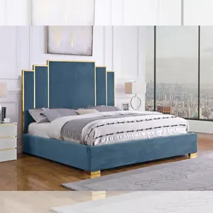 Modern Luxurious New Design Velvet Upholstery Platform Queen Bed Frame Wood Hydraulic Lift Up King Size Bed