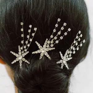 Baru Hexagram Berlian Jepit Rambut Mode Berlian Imitasi Pin Rambut untuk Wanita Hiasan Kepala Kristal Pernikahan Pengantin Jepit Rambut Aksesori