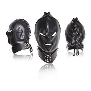 Lederen Bondage Zwart Full Face Fixation Sm Head Hood Bdsm <span class=keywords><strong>Fetish</strong></span> Capuchon Verstelbare Hoofddeksels Met Rits Voor Volwassenen Koppels - Product Image 2