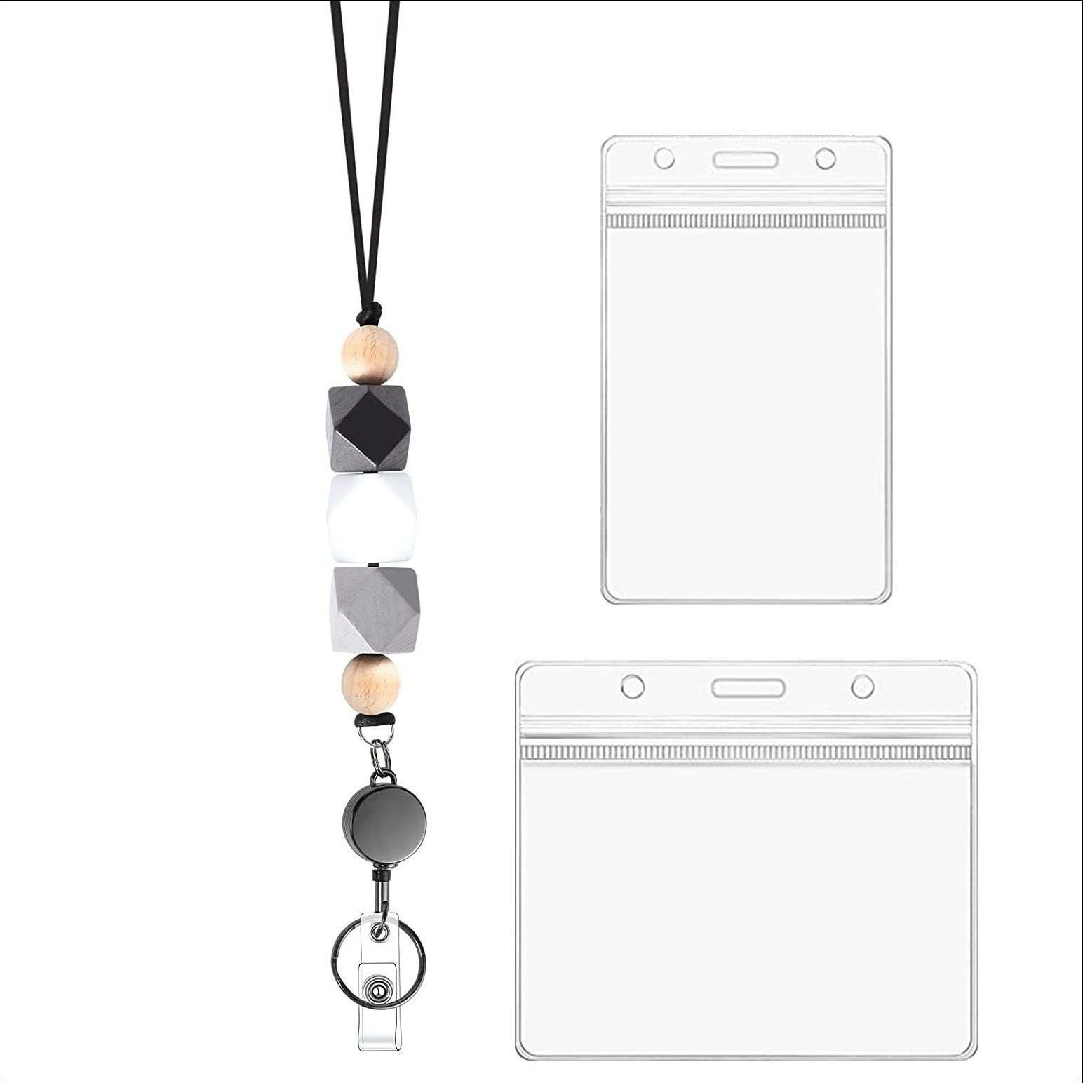 Custom Handmade Asymmetric Colorful Soft Silicone Bead Key Lanyards Support Custom Carved Wood Tag Pendant Adjustable Lanyard