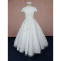 30 Robes de Première Communion Blanches Magnifiques en Dentelle Rétro avec Grand Nœud en Satin et Voile en Dentelle, Robe de Baptême pour Filles