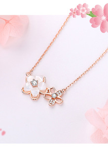 Collier en argent Sterling S925 avec double fleur en zircon pour femmes, chaîne de clavicule délicate, cadeau de luxe, bijoux élégants en argent - Product Image 3
