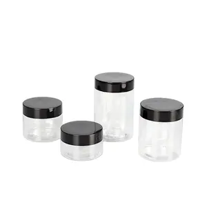 Empty Round Plastic Jar For Cosmetic Black Lid Clear Cream Jar 30g Plastic Small Jar With Screw Lid