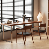 Bureau d'écriture de grande taille au design simple, bureau de travail à domicile en bois massif, bureau d'étudiant avec pieds en acier inoxydable et grande surface pour la maison