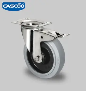CASCOO 125mm giratória borracha elástica rodízio de aço inoxidável com freio total para a indústria alimentar e rack trole rodízio