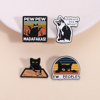 Meow Crazy Phrase Broche Badge Drôle Chat Noir Forme Métal Pin Noir Gravé Vêtements Sac À Dos Accessoires