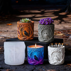 YS Habitat Crow Candle Jars Moldes de silicona Caja de almacenamiento de yeso Contenedor de velas Molde de fundición DIY Fabricación de macetas de hormigón - Product Image 1
