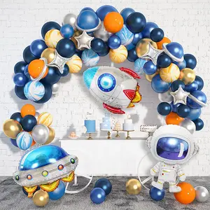 Galaxy tema çocuk doğum günü partisi dekorasyon şişirilmiş yuvarlak uzay helyum balonları astronot roket kendinden şişen folyo balon