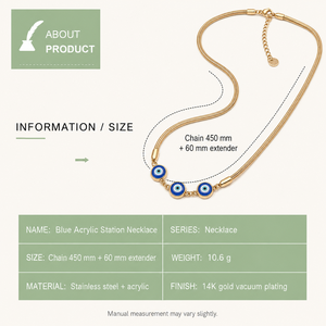 สร้อยคออะคริลิคสามชิ้น สแตนเลสชุบทอง 14K สีดำ น้ำเงิน และแดง - Product Image 2
