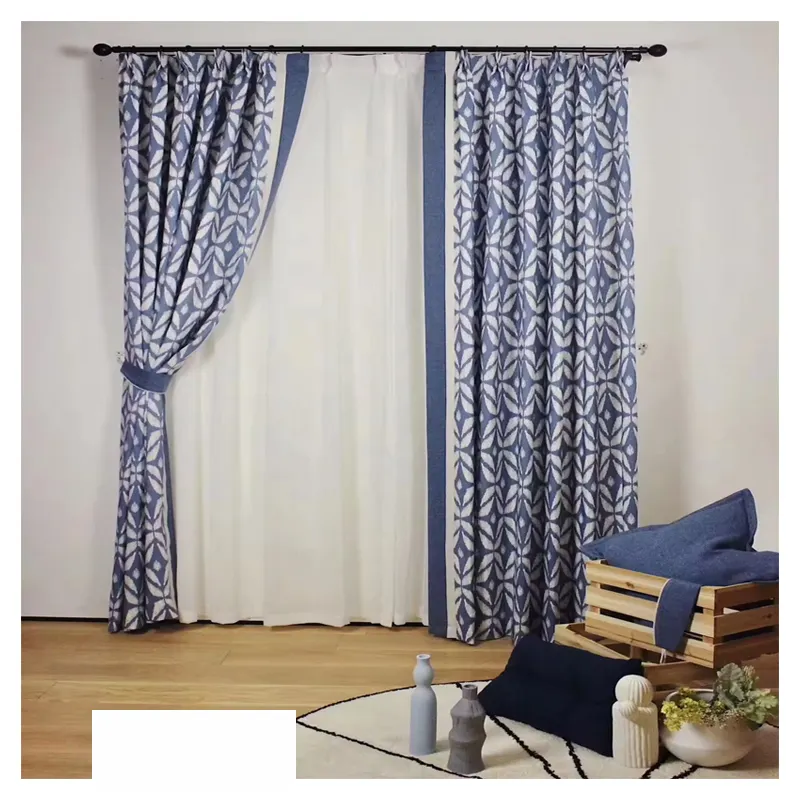 लिविंग रूम के लिए नीले रंग के आधुनिक शैली के ब्लैकआउट फैब्रिक पर्दे, बेडरूम के पिंच प्लीटेड पर्दे