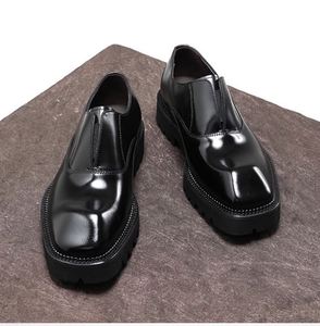 Zapatos de Cuero Cuadrados de Negocios para Hombre, Suela Gruesa, Tacón Elevado, Cierre Deslizante, Parte Superior de Cuero Genuino, Calzado Formal de Otoño - Product Image 5