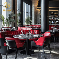Chaises de restaurant et d'hôtel de luxe Ron Group en velours marbré avec ensemble de tables et banquettes rouges pour café