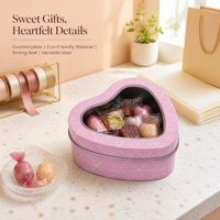 Boîte en métal en forme de cœur personnalisée avec fenêtre transparente, emballage alimentaire en métal pour biscuits, chocolats, cadeau de la Saint-Valentin