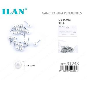 Gancio per orecchini Ilan con perla bianca 5x15 mm, 30 pezzi, per la creazione di gioielli - Product Image 1