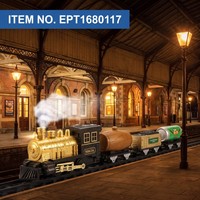 Ensemble de train RC classique EPT avec fumée, son et lumières, train miniature à piles, locomotive à vapeur vintage pour enfants, cadeau de vacances