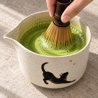 Ensemble Matcha Personnalisé avec Logo, Bol en Céramique Moucheté et Bec Verseur, Fouet en Bambou dans un Tube Transparent et Chashaku pour Salons de Thé