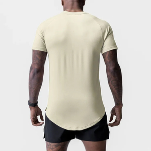 Verano transpirable verano hombres usan slim fit cuello redondo malla manga corta Camiseta con dobladillo dividido - Product Image 2