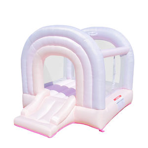 Château gonflable pour enfants en coton, pastel, avec toboggan, souffleur inclus, panier de basket, château gonflable tendance - Product Image 1