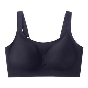 Sujetador de punto sin aros transpirable sin costuras para mujer, talla grande, con tirantes ajustables, copa grande, liso y fino - Product Image 3