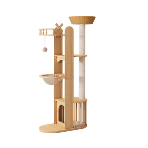 Arbre à chat en bois robuste et durable, style original, structure d'escalade intérieure à 4 niveaux, meuble de repos stable et sûr - Product Image 1