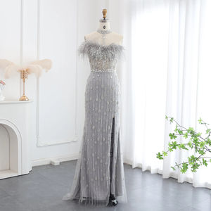 ชุดเดรสงานปาร์ตี้นางเงือกสำหรับงานเลี้ยงตอนเย็นขนนกสีเขียวมีเชือกแขวนคอสุดเซ็กซี่ใน SZ176 - Product Image 1