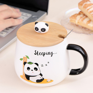 Mug en céramique mignon de panda de dessin animé 400 ml, tasses à café avec couvercle et cuillère, tasses à eau en céramique originales - Product Image 5