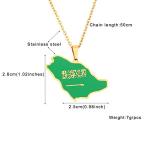 Colares com Pingente de Mapa da Arábia Saudita Esmaltado, em Aço Inoxidável Prateado com Banho de Ouro <span class=keywords><strong>18K</strong></span>, com Bandeira Nacional - Fabricante - Product Image 3