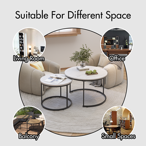 Modern <strong>Coffee</strong> <strong>Table</strong> Set 2 27.6inch <strong>Wood</strong> Marble Pattern Top Sturdy <strong>Metal</strong> Frame End/Side <strong>Tables</strong> Living Room Bedroom Balcony Home - Product Image 3