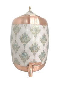 Distributeur d'eau en cuivre pur imprimé de qualité supérieure de 8 litres / Matka avec robinet anti-fuite, design classique pour la maison et le bureau, bienfaits ayurvédiques pour la santé - Product Image 1