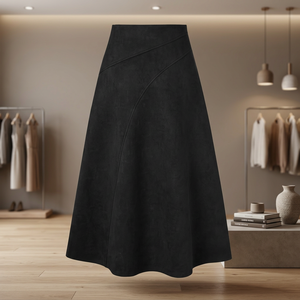 Jupe plissée élégante mi-longue en suède élasthanne taille haute amincissante, design fendu tendance, coupe trapèze, pour le bureau, collection printemps - Product Image 3