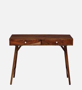 Bureaux d'ordinateur réglables modernes Zena en teck massif de haute qualité avec finition brun foncé pour le bureau, la maison et l'école - Product Image 2