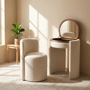 Ensemble Coiffeuse Moderne et Confortable en Cuir PU avec Miroir et Rangement, pour Salon de Beauté, Onglerie, <span class=keywords><strong>Maquillage</strong></span>, <span class=keywords><strong>Chambre</strong></span> et Hôtel, <span class=keywords><strong>Table</strong></span> de Coiffeuse Modulaire - Product Image 1