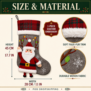 Chaussette de Noël brodée en 3D avec motif <span class=keywords><strong>renne</strong></span>, personnalisable avec nom, vente en gros par petites quantités, fournisseur POD - Product Image 3