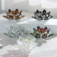 HBL Vente en gros de figurines de fleurs de lotus en verre de cristal Artisanat Ornements Bougeoir en verre en forme de fleur en cristal