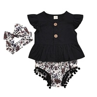 Ropa de Bebé al por Mayor Personalizada, Conjunto de Ropa de Verano para Niña de Alta Calidad con Mangas con Volantes Elásticos y Decoración de Encaje