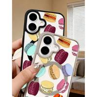 Étui de téléphone magnétique à motif macaron de dessin animé, compatible avec le matériau PMMA bleu marine, design unisexe avec décoration moulée